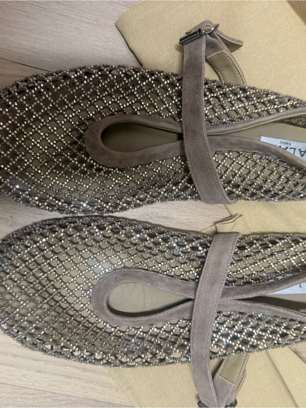 Alaïa Taupe Suede Crystal-Embellished T-Strap Sandals